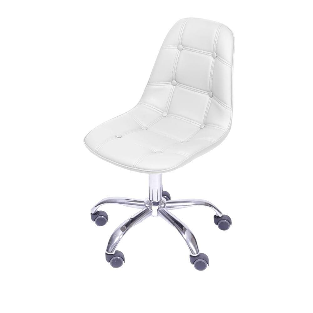 Cadeira Giratória Eames Botonê Assento Pu Branca Base Rodizio Cromada