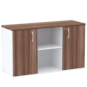 Armário Baixo Credenza Pe25 Pandin 121,50 Cm (Largura) Em Mdp Walnut E Branco Com Duas Portas