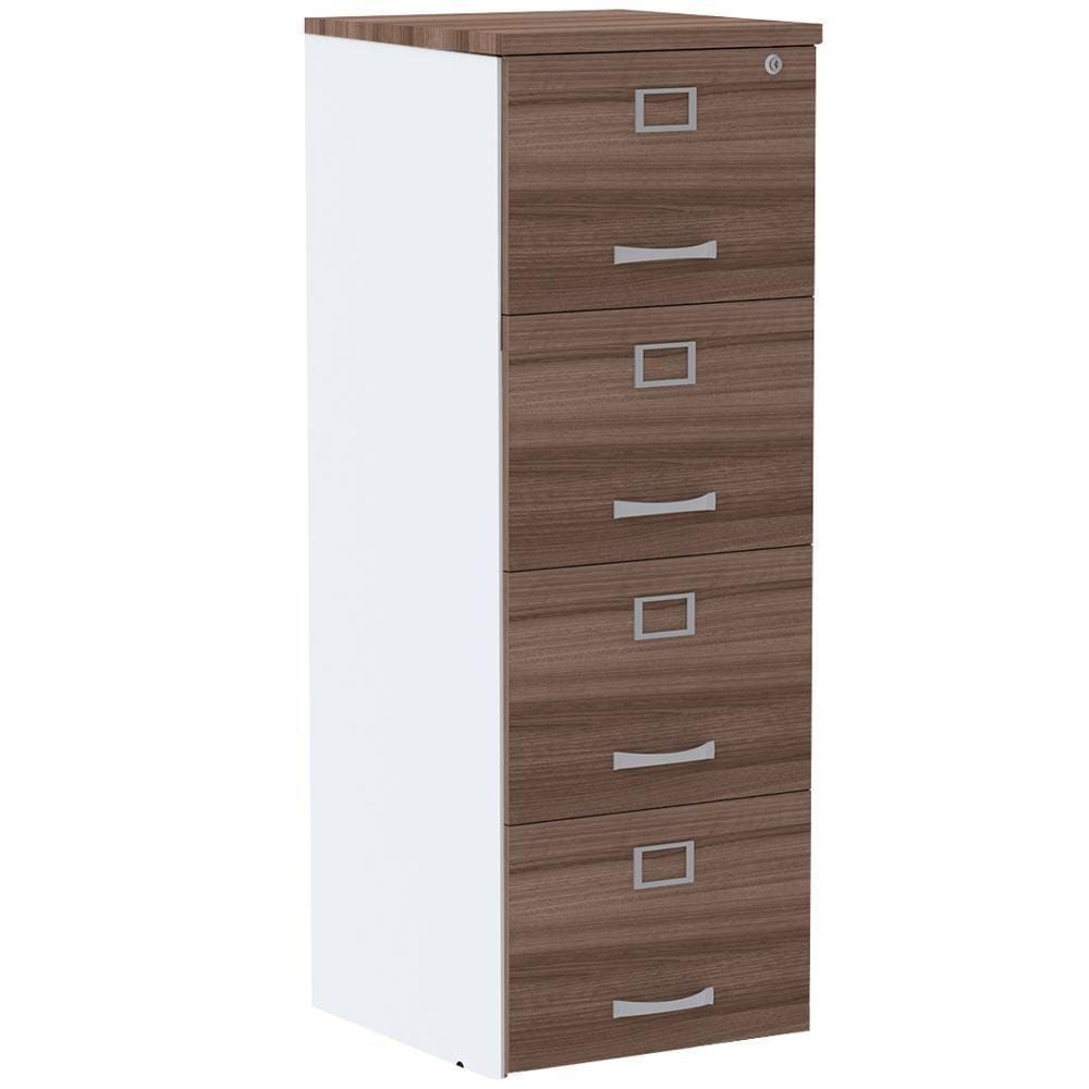 Armário De Arquivo Oficio Pe25 Pandin 45,70 Cm (Largura) Em Mdp Walnut E Branco 4 Gavetas