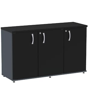 Armário Baixo Credenza Pe25 Pandin 121,50 Cm (Largura) Em Mdp Grafito E Preto Com Três Portas