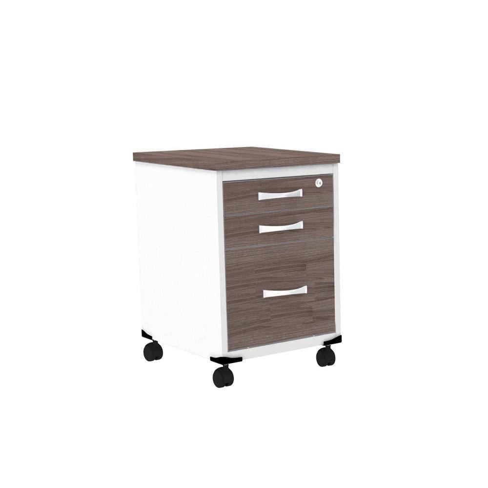 Gaveteiro Volante 3 Gavetas Com Chaves Pe25 Em Mdp Walnut E Branco
