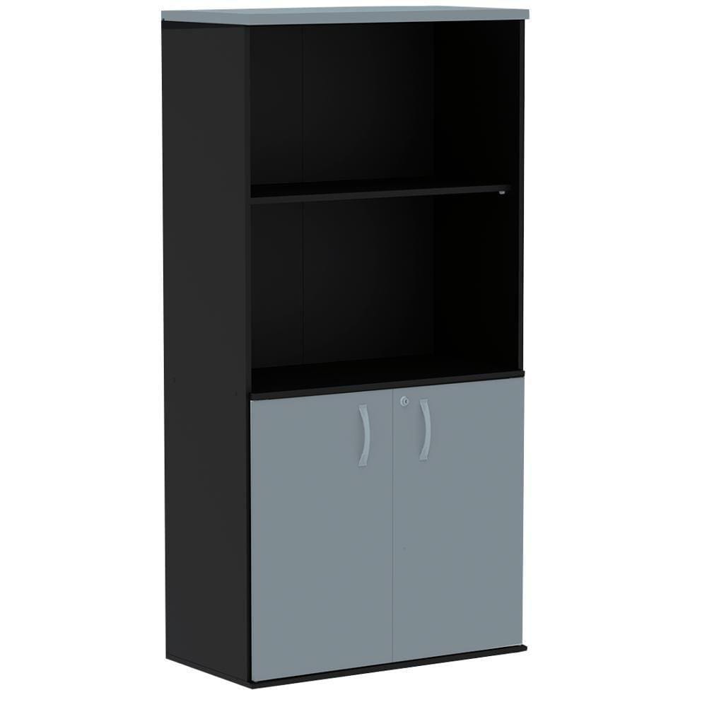 Armário Misto Pe25 Pandin 79,20 Cm Em Mdp Liso Cinza E Preto Com Duas Portas E Prateleira Superior