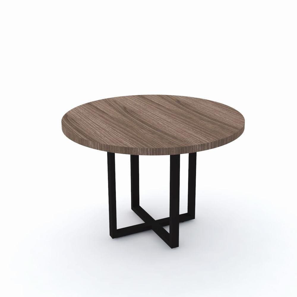 Mesa De Reunião Redonda 110 X 75 Cm Pé Tubular Pe40 Em Mdp Walnut Base Preta