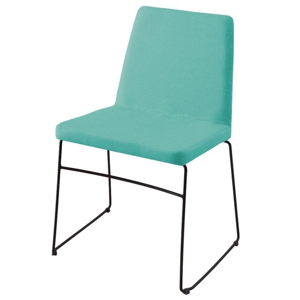 Cadeira Paris Daf Móveis Multilaminada Revestida Espuma Linho Azul Turquesa Base Aço Carbono Preto