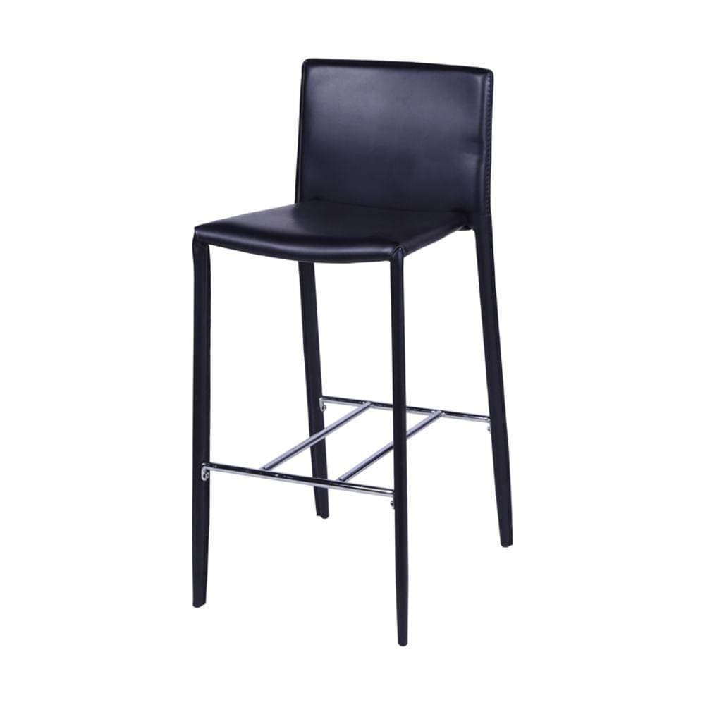 Banqueta Com Encosto Glam Em Pu Preta Base Aço