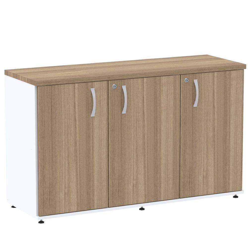 Armário Baixo Credenza Pe25 Pandin 121,50 Cm Em Mdp Noce Naturalle E Branco Com Três Portas