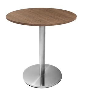 Mesa Beta Em Inox 75 Cm (Altura) Com Disco Redondo Com Tampo Em Mdp Redondo 60 Cm Imbuia