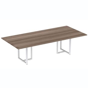 Mesa De Reunião Retangular 260 X 120 Cm Pé Tubular Pe25 Em Mdp Walnut Base Branco