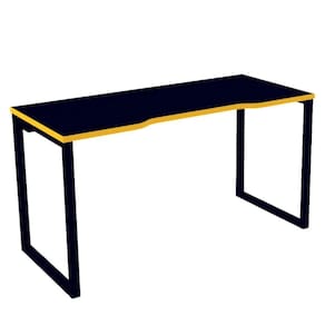 Mesa Gamer Retangular Home Office 134 X 60 Cm Pé Tubular Preto Com Borda Amarela