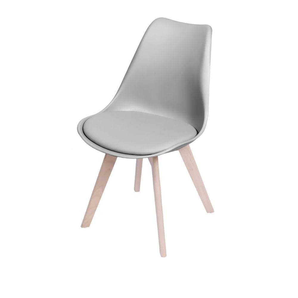 Cadeira Eames Saarinen Polipropileno Assento Estofado Pu Cinza Base Madeira