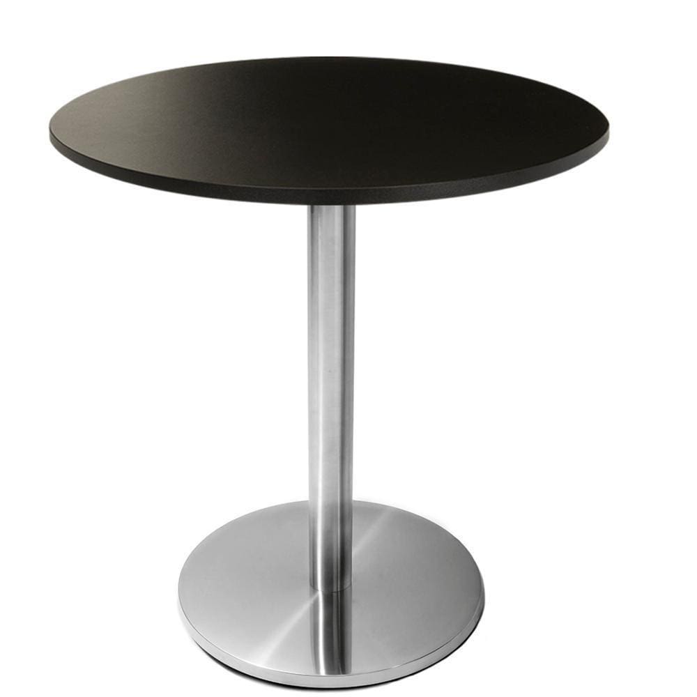 Mesa Beta Em Inox 75 Cm (Altura) Com Disco Redondo Com Tampo Em Mdp Redondo 80 Cm Preto