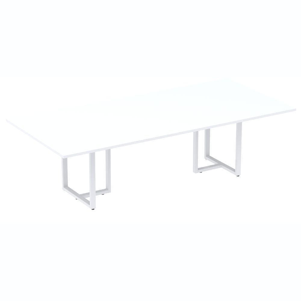 Mesa De Reunião Retangular 260 X 120 Cm Pé Tubular Pe25 Em Mdp Branca Base Branca