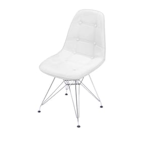 Cadeira Eames Dkr Botonê Assento Pu Branca Base Cromada