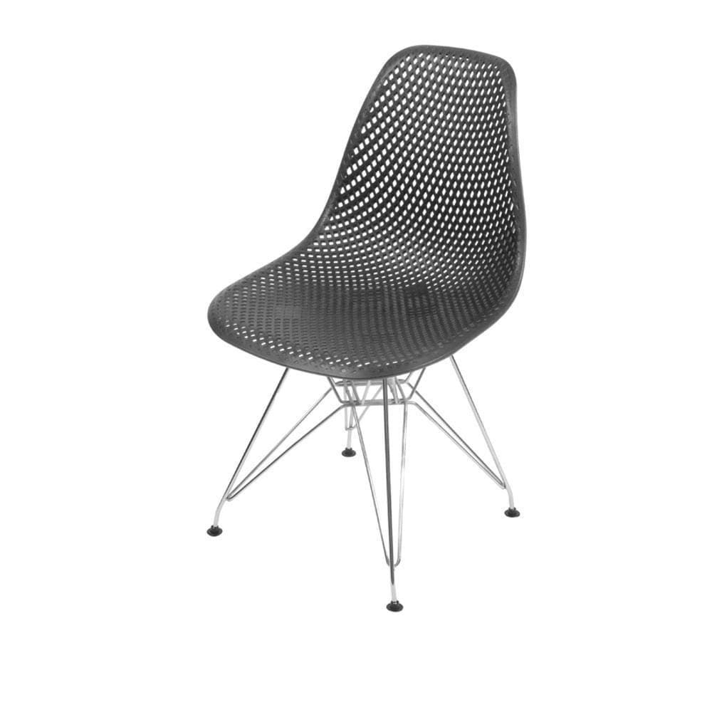 Cadeira Eames Dsr Colmeia Polipropileno Preta Base Metal Cromada