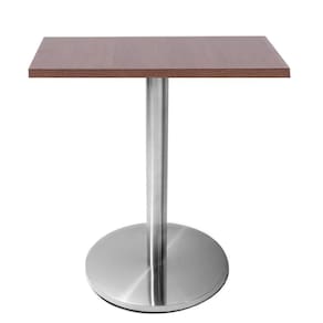 Mesa Beta Em Inox 75 Cm (Altura) Com Disco Redondo Com Tampo Em Mdp Quadrado 80 Cm Imbuia