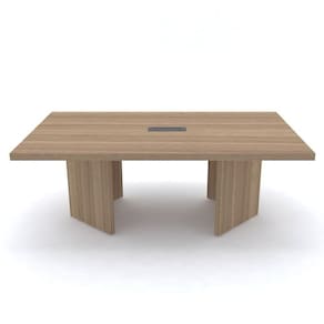 Mesa De Reunião Com Caixa De Tomada Retangular 200 X 120 Cm Pé Painel Pe50 Em Mdp Noce Naturalle