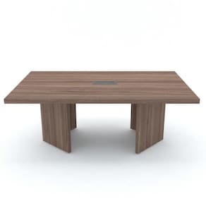 Mesa De Reunião Com Caixa De Tomada Retangular 200 X 120 Cm Pé Painel Pe50 Em Mdp Walnut