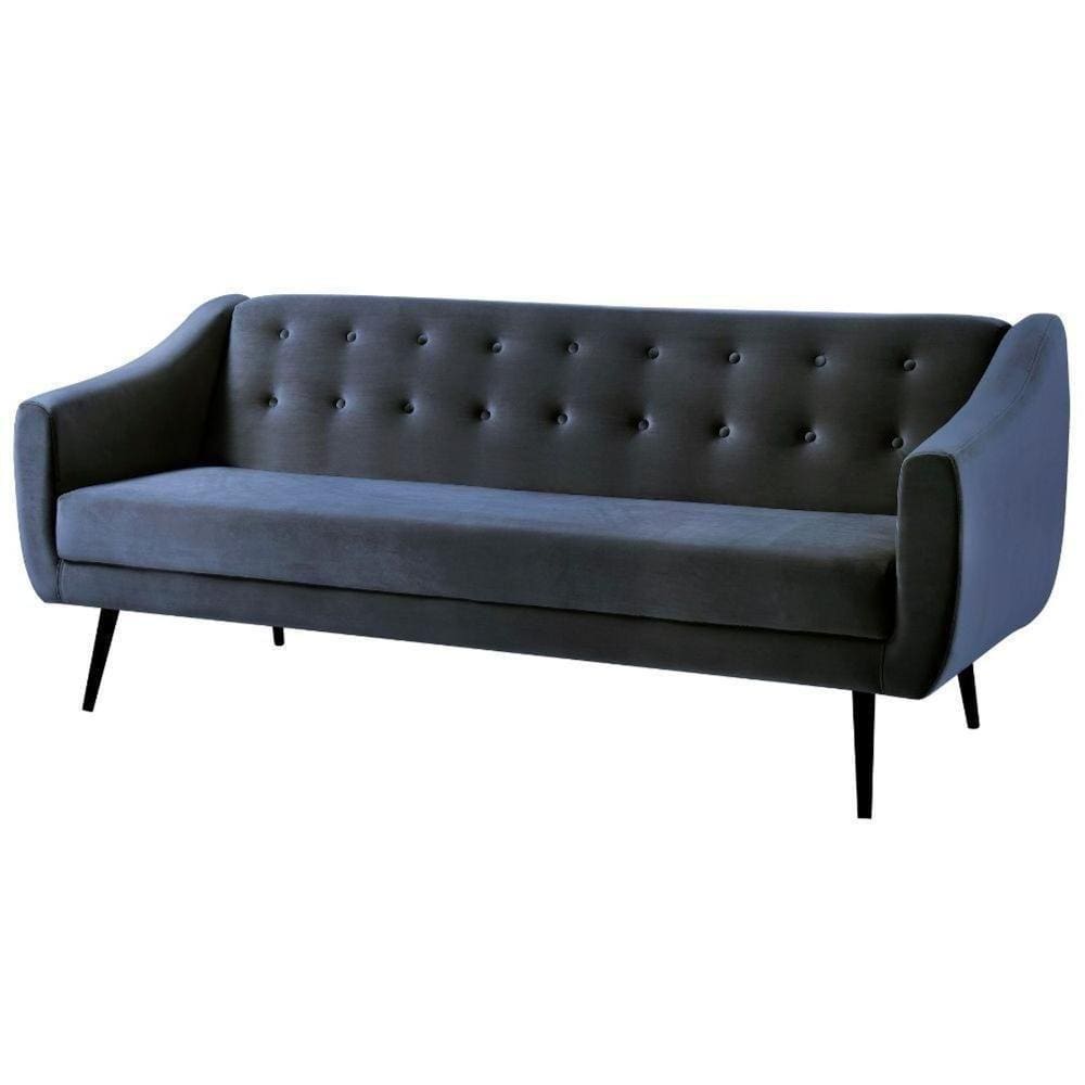 Sofá-cama 3 Lugares Retrô Mimo Botonê Daf Móveis 210 Cm Madeira Eucalipto Veludo Azul Base Madeira