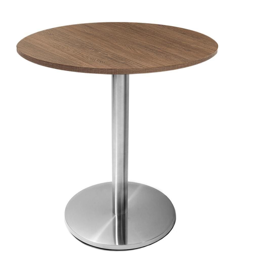 Mesa Beta Em Inox 75 Cm (Altura) Com Disco Redondo Com Tampo Em Mdp Redondo 70 Cm Imbuia