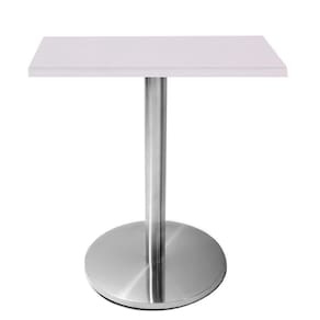 Mesa Beta Em Inox 75 Cm (Altura) Com Disco Redondo Com Tampo Em Mdp Quadrado 80 Cm Branco