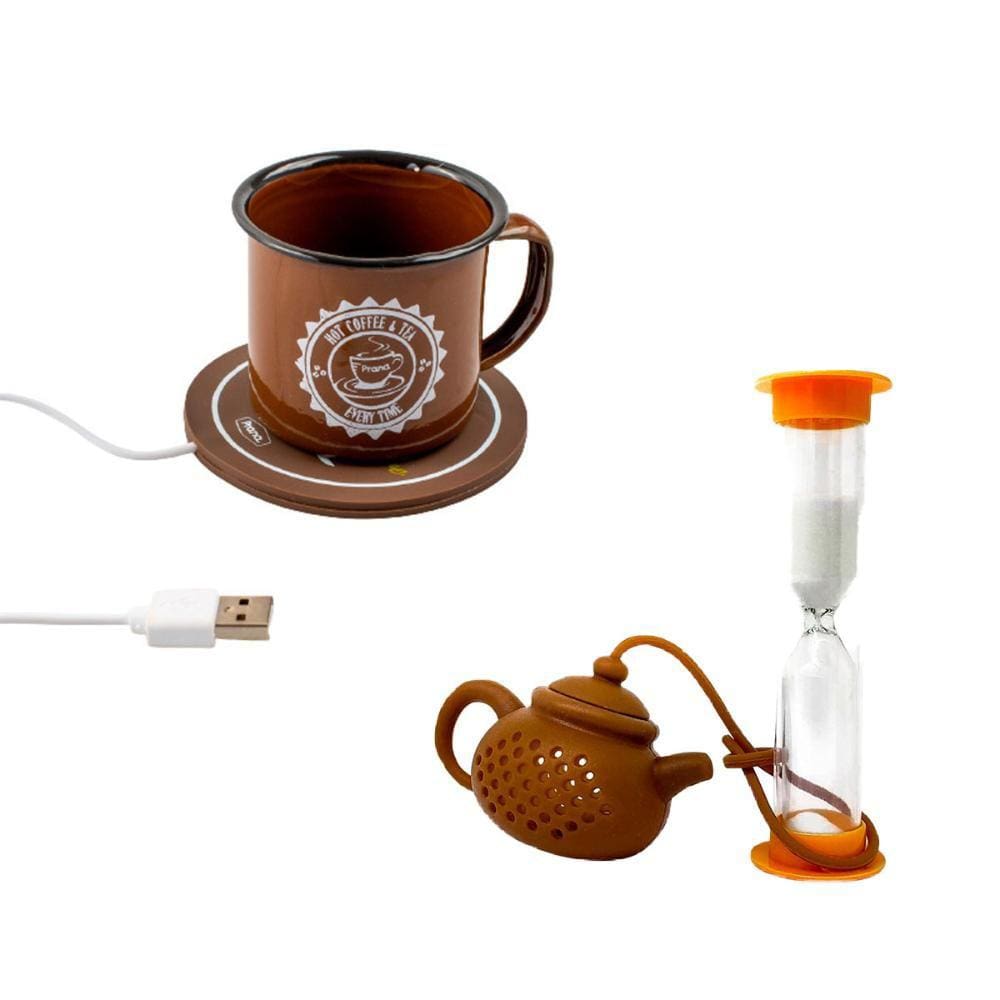 Jogo Xícara Com Aquecedor USB Infusor Chá Estilo Timer Prana