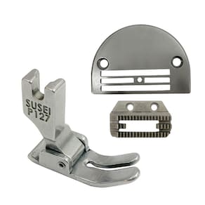 Kit Pé Calcador Chapa de agulha e serrilha 4 Carreiras Para Tecidos Médio/Pesado para Máquina de costura Reta Industrial
