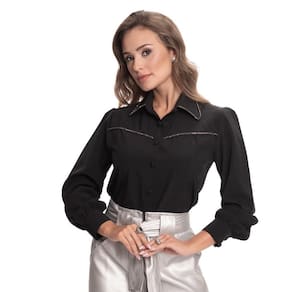 Camisa Social Feminina Confortável Strass Moderna Teodoro