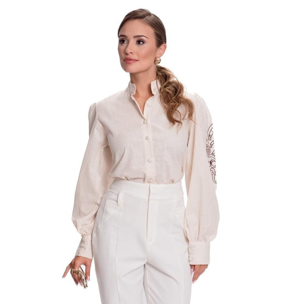 Camisa Social Feminina Bordado Richelieu Moderna Teodoro