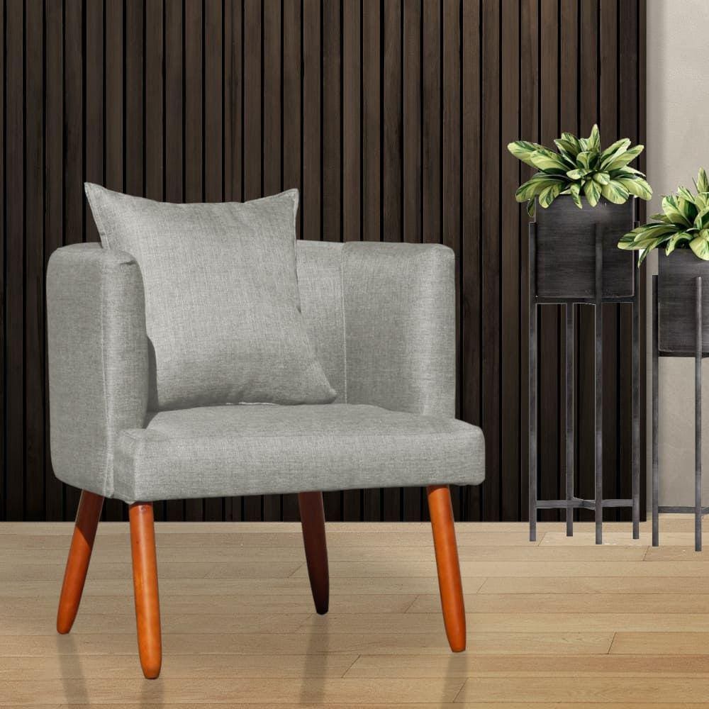 Poltrona Liz Linho Bege Pé Palito - Vallisa Decor