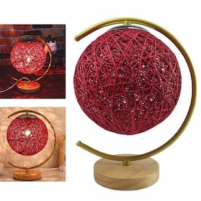 Luminaria Abajur Lua Cupula Bola Barbante Base Madeira Decoraçao Rustica Enfeite Casa Quarto Sala Mesa Escritorio Casa Iluminaçao