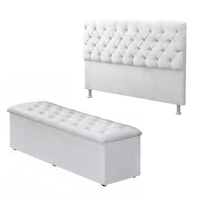 Cabeceira Casal Mais Calçadeira Baú 140cm Cama Box Branco Suede -FDT