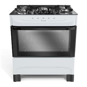 Fogão Mueller branco 5 Bocas com mesa de vidro e acendimento MFV5BB