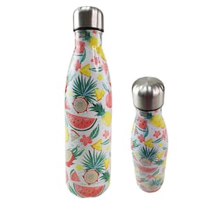 Garrafa Termica 500Ml Estampada Flores Frutas Inox Florido Floral Trabalho Corrida Caminhada