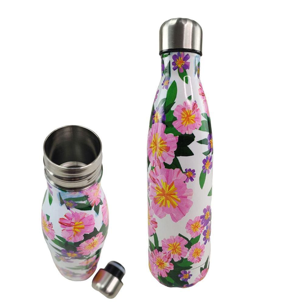 Garrafa Termica Inox 500Ml Estampada Floral Flores Florido Dia A Dia Trabalho