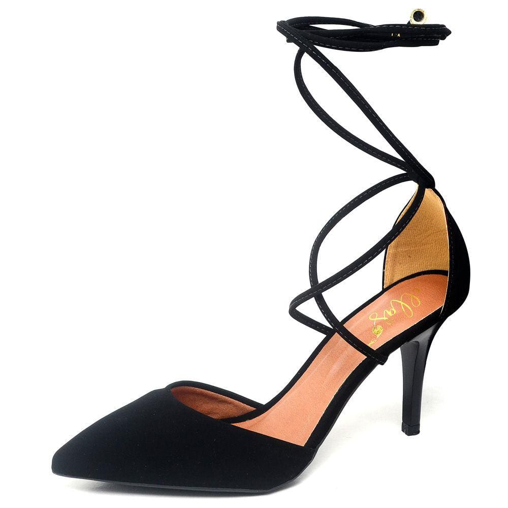 Scarpin Ellas Online Salto Médio Bico Folha Nobuck Preto