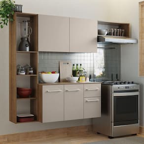 Armário de Cozinha Compacta 100% MDF 170 cm Branco/Rustic/Crema