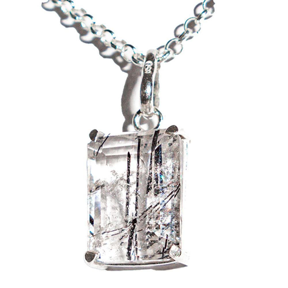 Colar Baguette Turmalina Incrustada Pequeno Garra Prata 950