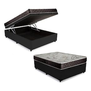 Cama Box Baú Casal Conforto Sintético Preto + Colchão Casal Conforto Espuma D33 24x138x188