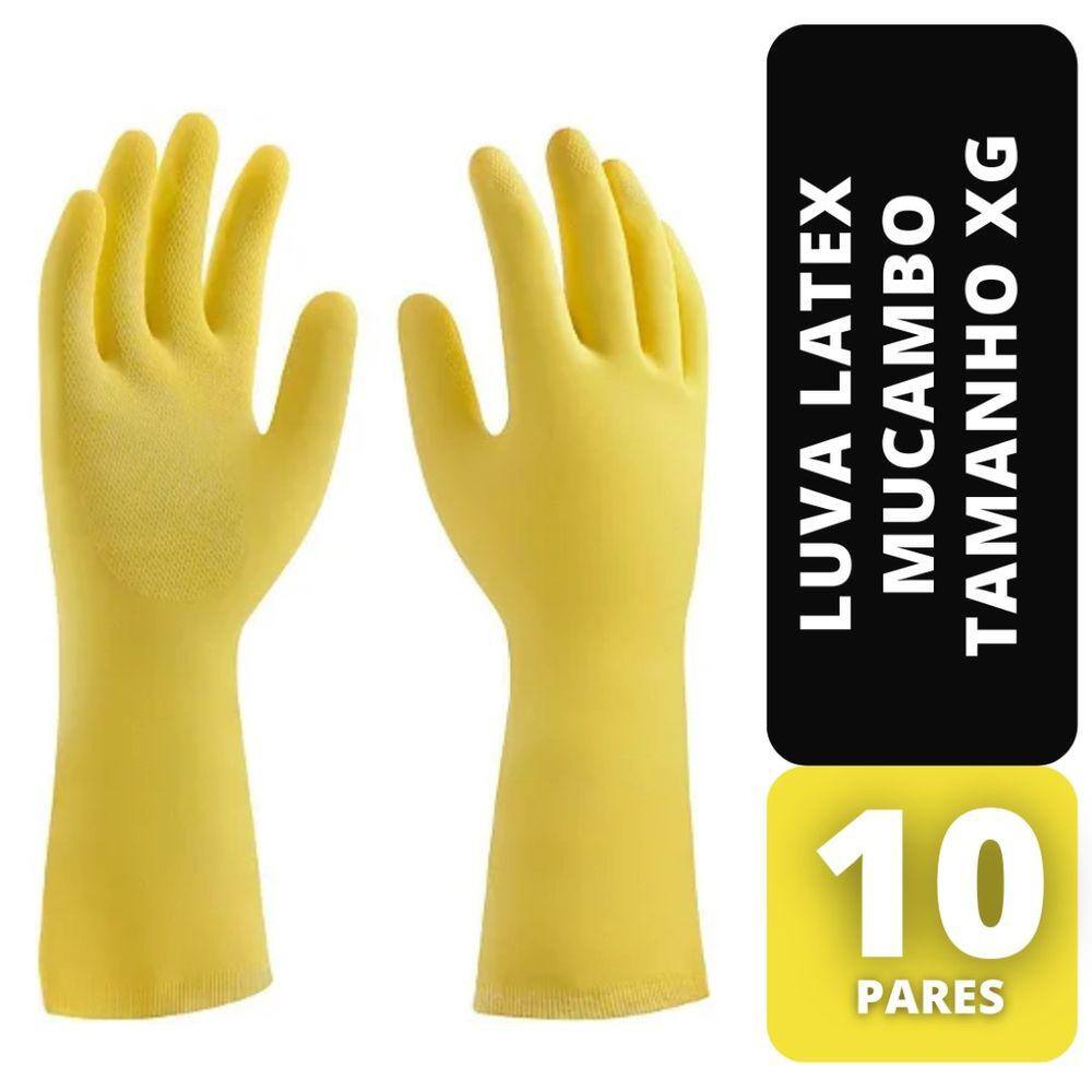 Kit 10 Pares Luva Latex C/ Forro Amarela Tam XG Mucambo