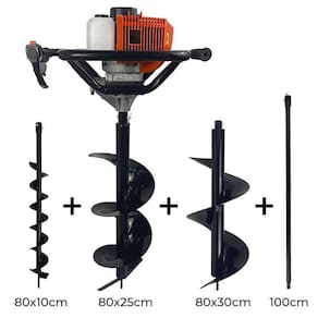 Perfurador De Solo A Gasolina 52Cc Broca 10+25+30Cm + Ext 1M