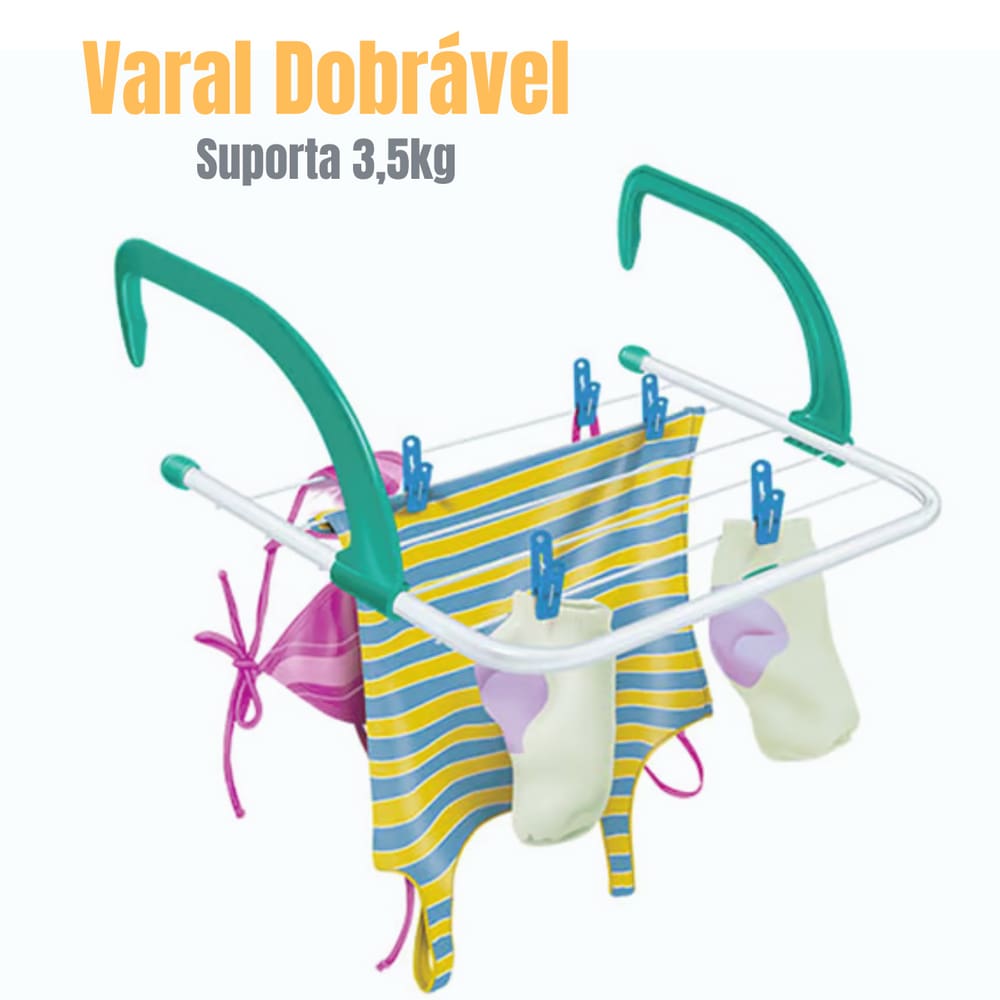 Varal Portátil Click Aço Reforçado Branco Para Porta, Janela, Muro Prático - Secalux
