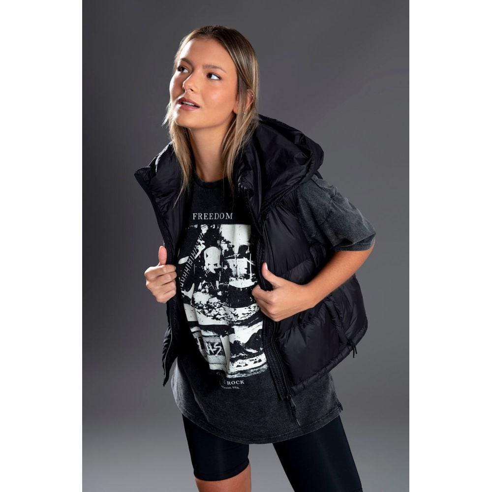 Colete Zinzane Feminino Puffer Capuz - Preto