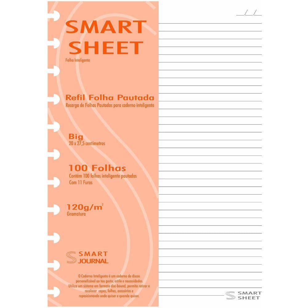 Refil Caderno Inteligente Discos 120G 100 Fls Pautado Grande