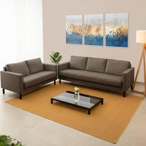 Conjunto de Sofá Antúrio 3 e 2 Lugares com Usb em Linho CabeCasa MadeiraMadeira Marrom
