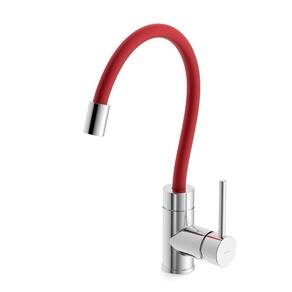 Monocomando para Cozinha de Mesa Bica Flexível Colors Cromado e Vermelho