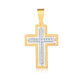 Pingente Cruz Vazada Banhada A Ouro Detalhes Em Ouro Branco