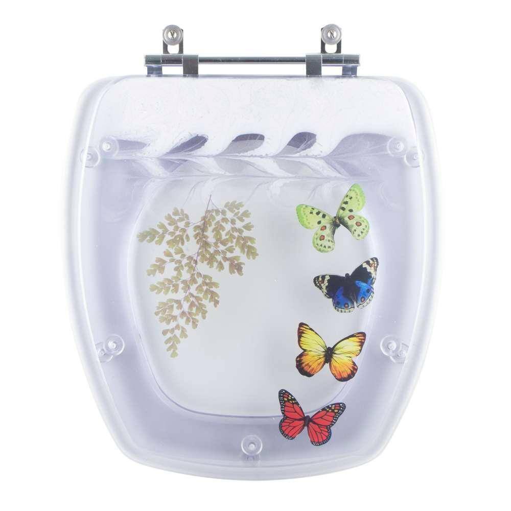 Tampa de Vaso Poliéster Decorada Borboleta City Branco para louça Celite