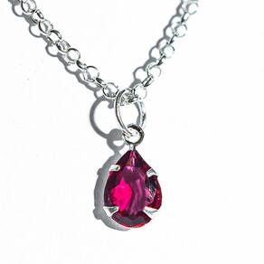 Colar Gota Facetada Zircônia Rubi Garra Prata 925 136897