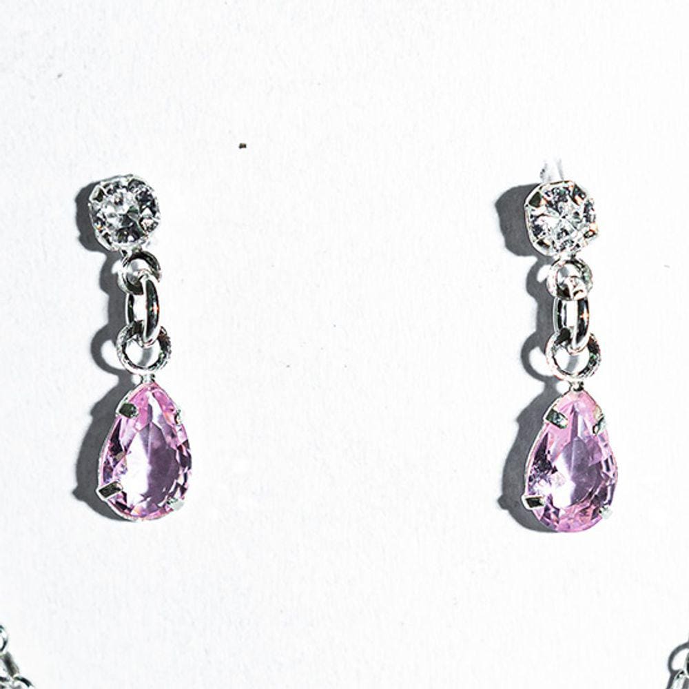 Brinco Gota Facetada Zircônia Quartzo Rosa Garra Prata 925