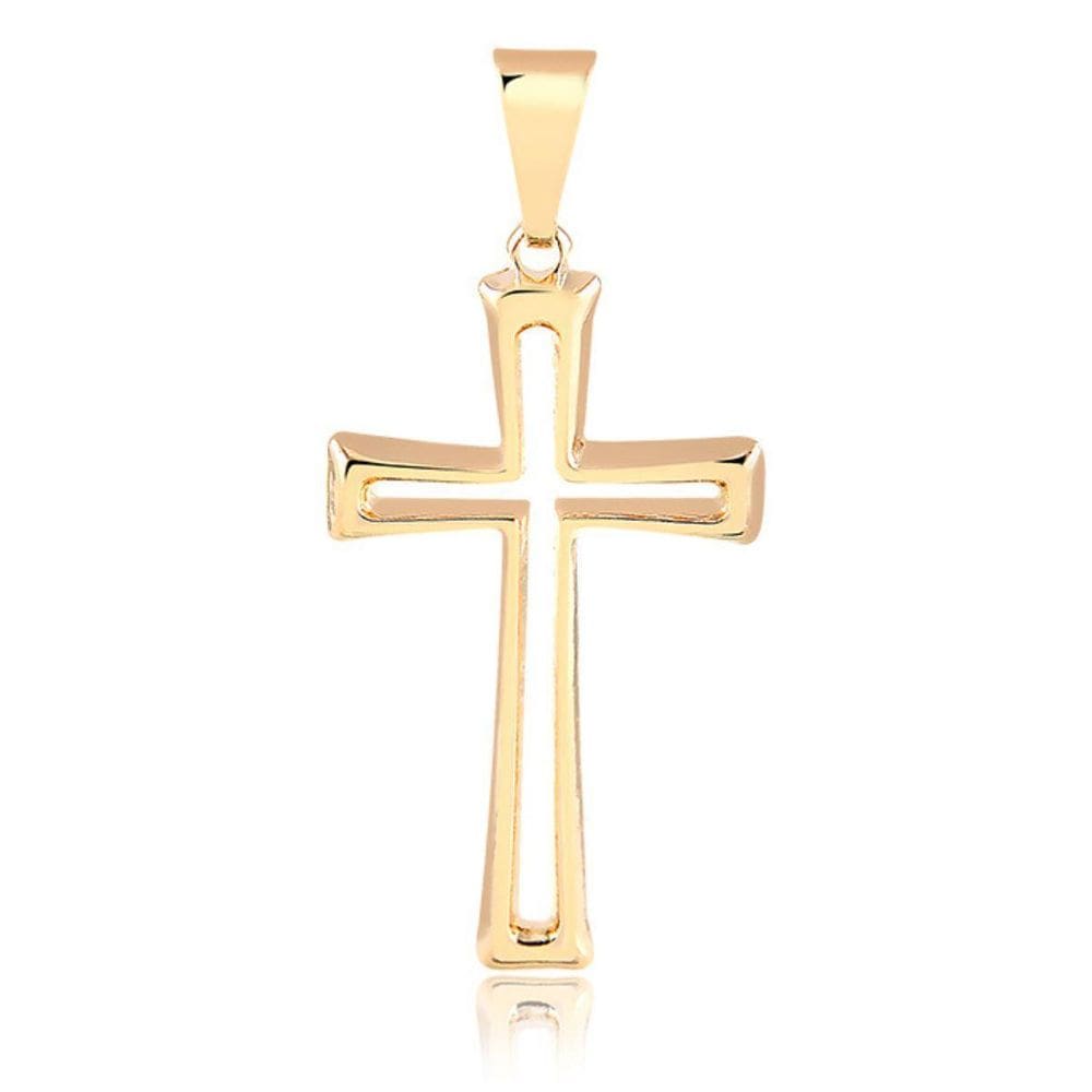 Pingente Cruz Minimalista Alongada Vazada Banhada A Ouro 18K
